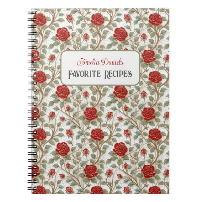 Cuaderno de recetas personalizado de rosa roja vin (Frente)