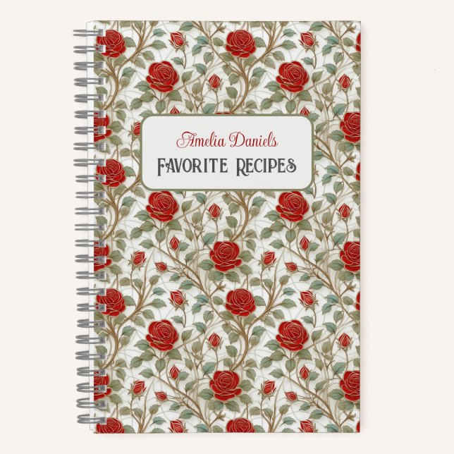 Cuaderno de recetas personalizado de rosa roja vin (Anverso)