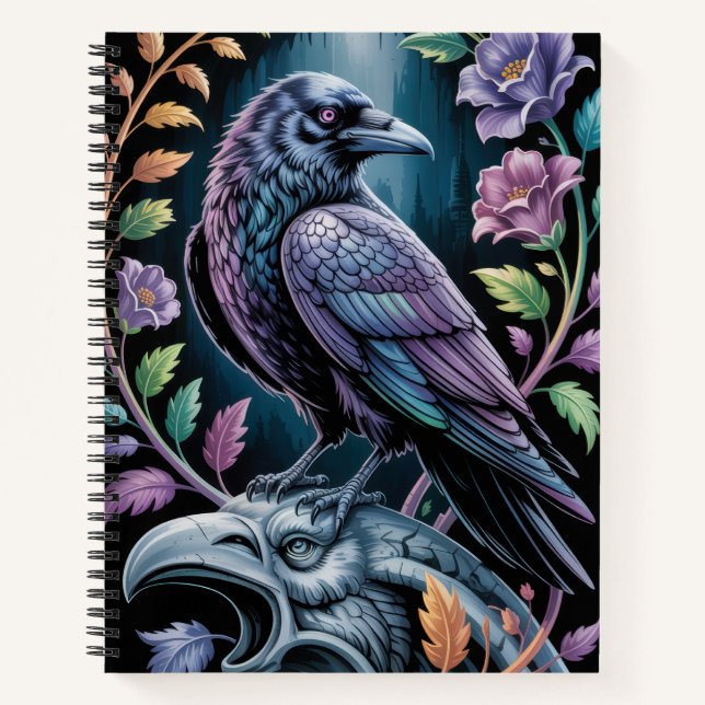 Cuaderno de regalo de flores de cuervo gótico de a (Anverso)