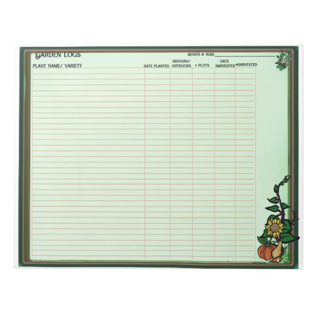 Cuaderno de registros de plantación de jardín (Frente)