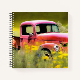 Cuaderno de rejilla de camión rojo abandonado