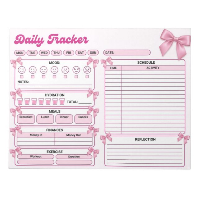Cuaderno de seguimiento diario Coquette Pink Bow (Frente)