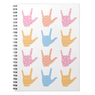 Cuaderno de signos con patrón de lenguaje de señas