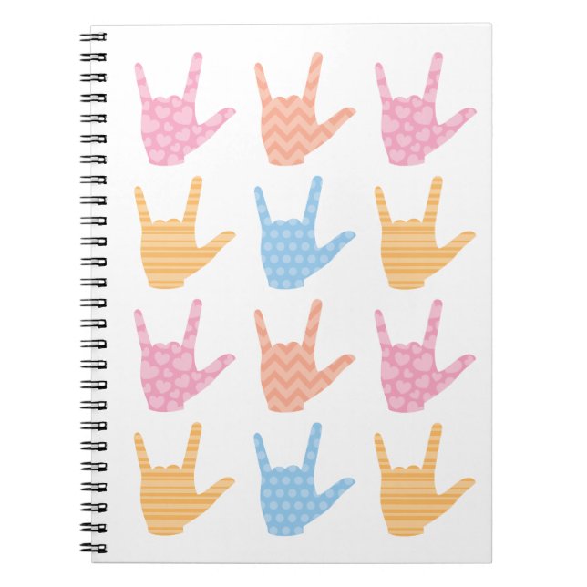Cuaderno de signos de lenguaje de señas I Love You (Frente)