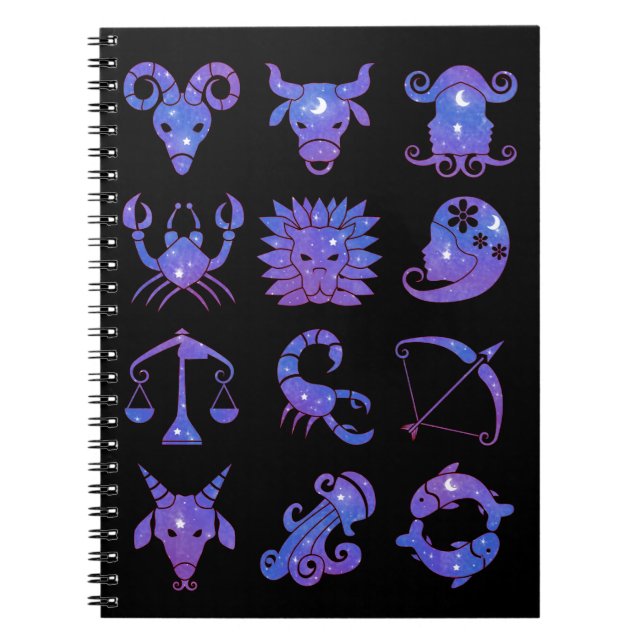 Cuaderno de Signos del Zodiaco en Azul Estrellado (Frente)
