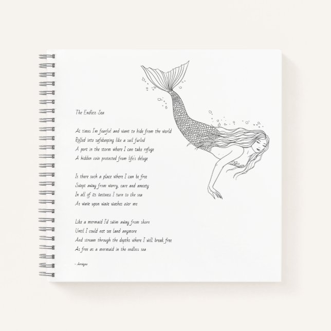 Cuaderno de Sirena con poema "El mar interminable" (Anverso)
