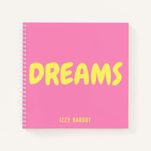 Cuaderno de sueños rosa y amarillo con nombre