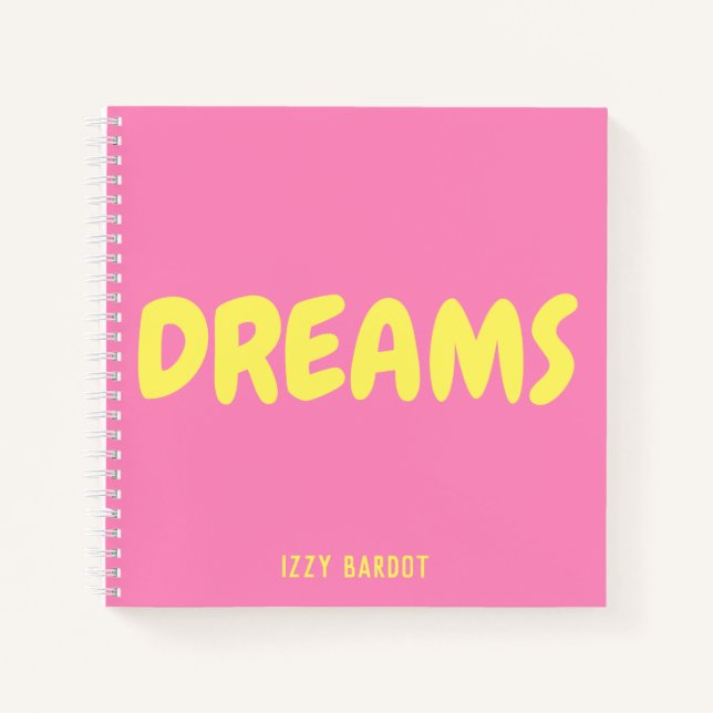Cuaderno de sueños rosa y amarillo con nombre (Anverso)