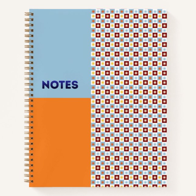 Cuaderno de tablero de ráfaga de sol naranja azul  (Anverso)