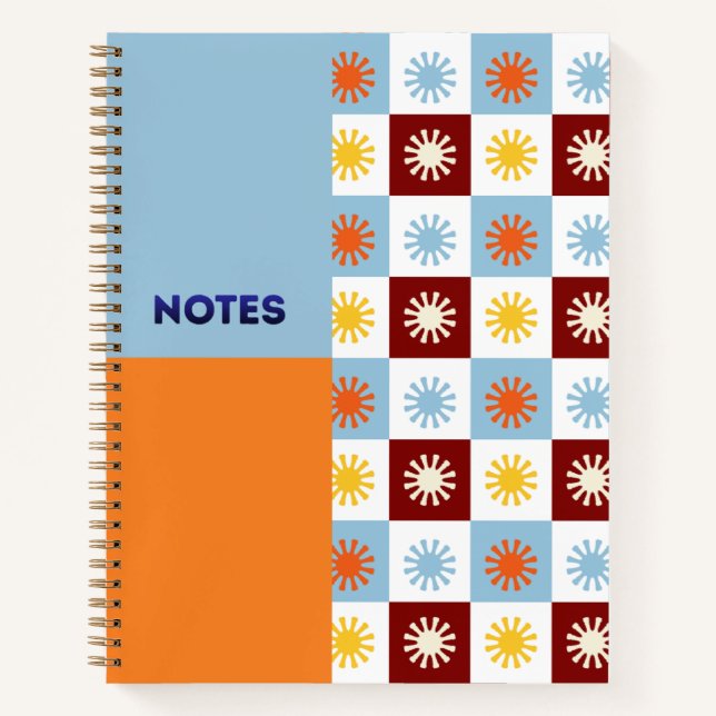 Cuaderno de tablero de ráfaga de sol naranja azul  (Anverso)