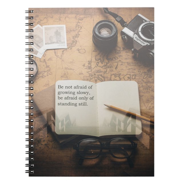 Cuaderno de tapa dura con cita inspiradora Steampu (Frente)