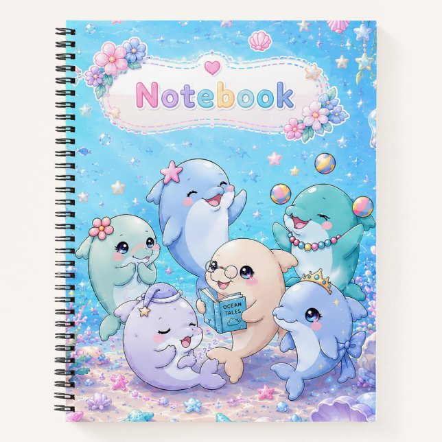 Cuaderno de tapa dura de amigos delfines lindos (Anverso)