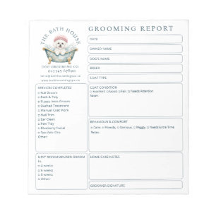Cuaderno de Tarjetas de Informe de Aseo de Bichon