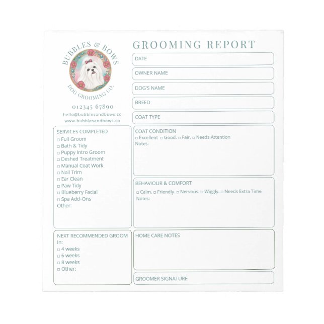 Cuaderno de Tarjetas de Informe de Salón de Aseo d (Frente)