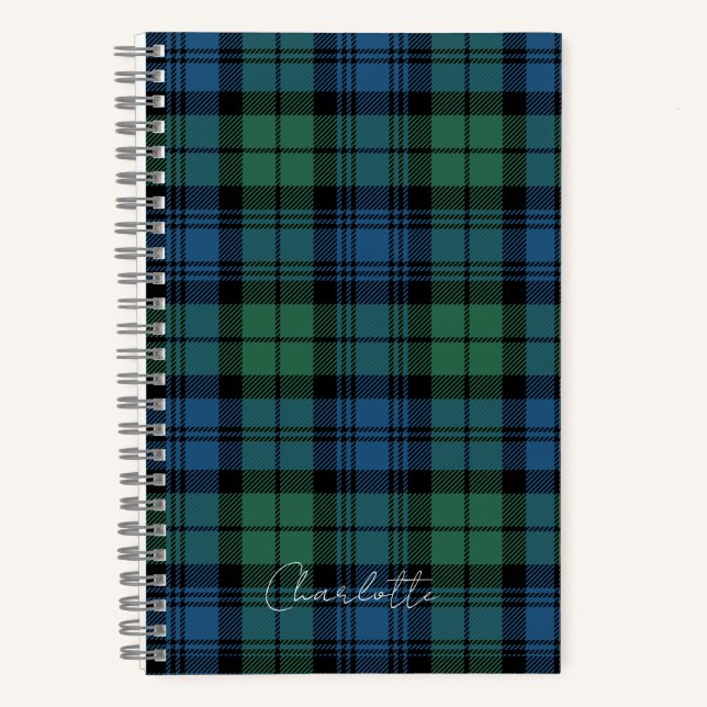 Cuaderno de Tartán Verde Azul Plaid Rústico Campbe (Anverso)