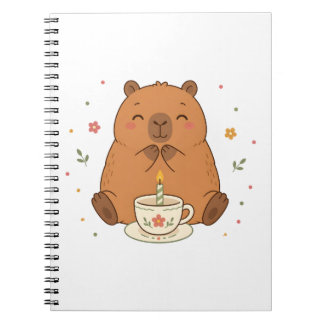 Cuaderno de taza de té con vela de cumpleaños de c