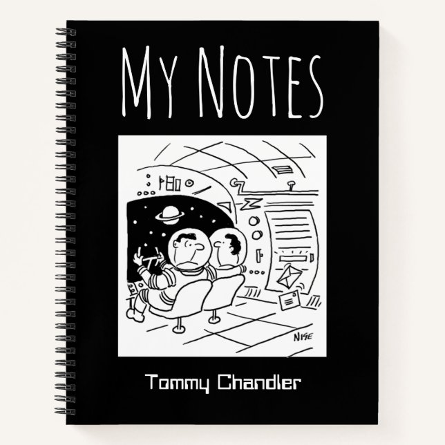 Cuaderno de tema espacial con el nombre del propie (Anverso)