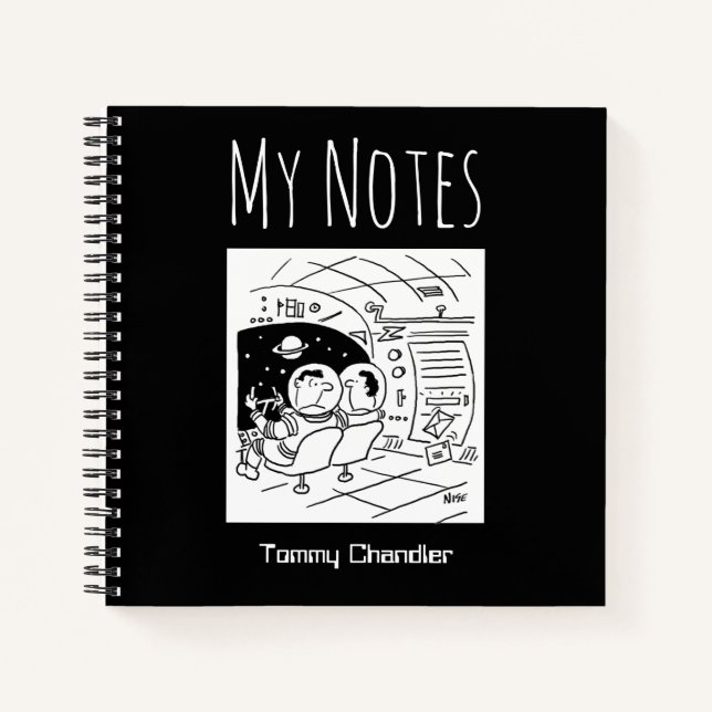 Cuaderno de tema espacial con el nombre del propie (Anverso)