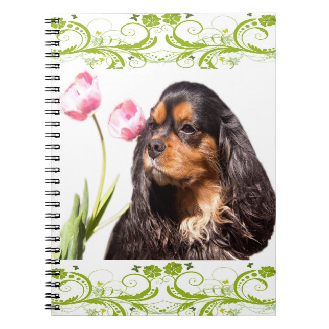 Cuaderno de Tulipanes del Spaniel King Charles Cav (Frente)