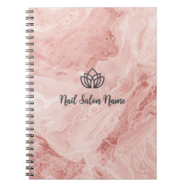 Cuaderno de uñas personalizado de mármol rosa de l