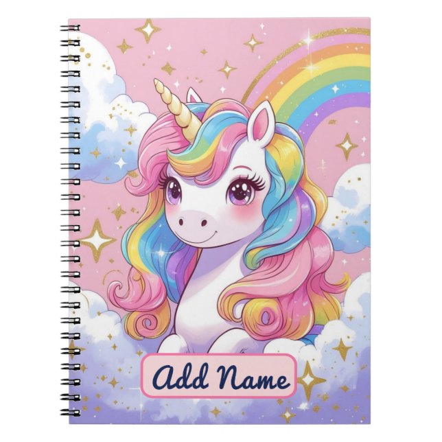Cuaderno de Unicornio Adorable – Nombre Editable (Frente)
