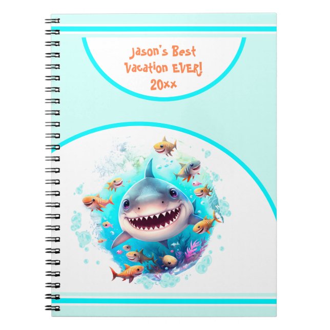 Cuaderno de vacaciones de verano de tiburón lindo (Frente)