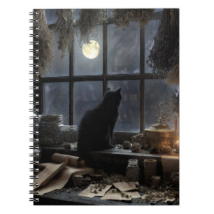 Cuaderno de ventana iluminado por gatos místicos