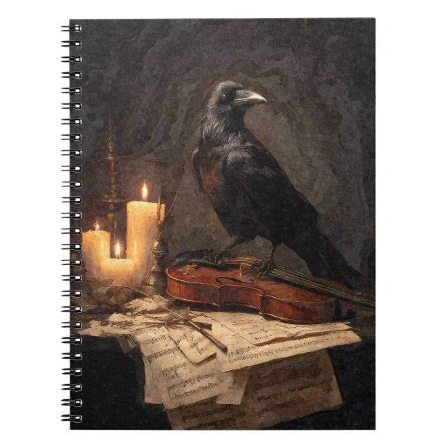 Cuaderno de violín con velas estilo gótico cuervo (Frente)