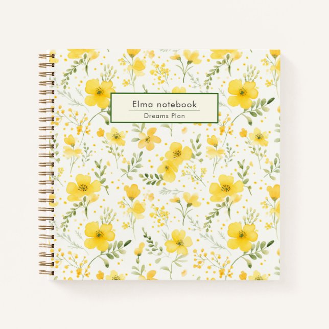 Cuaderno De vuelta a la escuela amarillo estampado de flor  (Anverso)