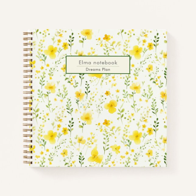 Cuaderno De vuelta a la escuela amarillo estampado de flor  (Anverso)