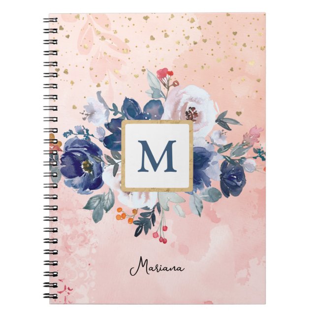 Cuaderno De Vuelta A La Escuela Azul Acuarela Floral Chica  (Frente)