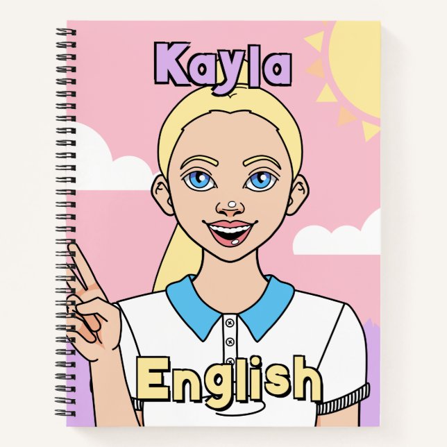 Cuaderno De vuelta a la escuela, Chica de Personalizado ros (Anverso)