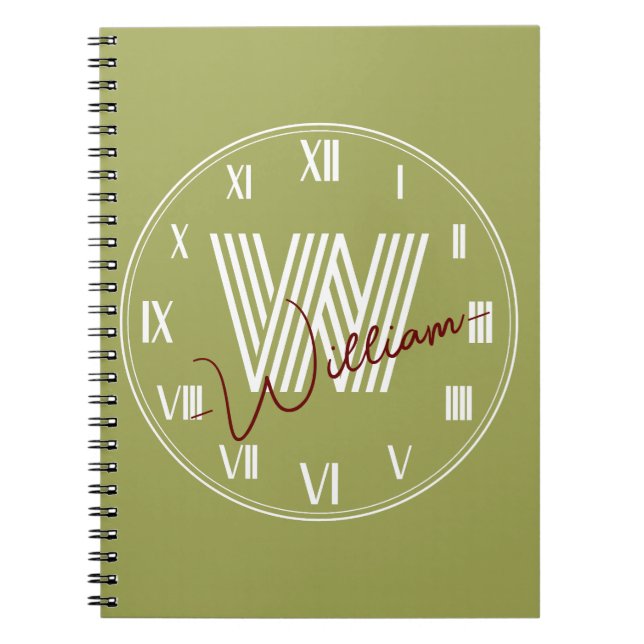 Cuaderno De vuelta a la escuela Monogramado verde oliva  (Frente)