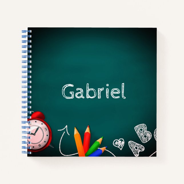 Cuaderno De vuelta a la escuela niños de pizarra nombran he (Anverso)