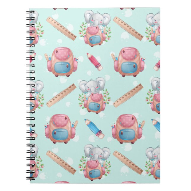 Cuaderno De vuelta al patrón de elefantes escolares (Frente)
