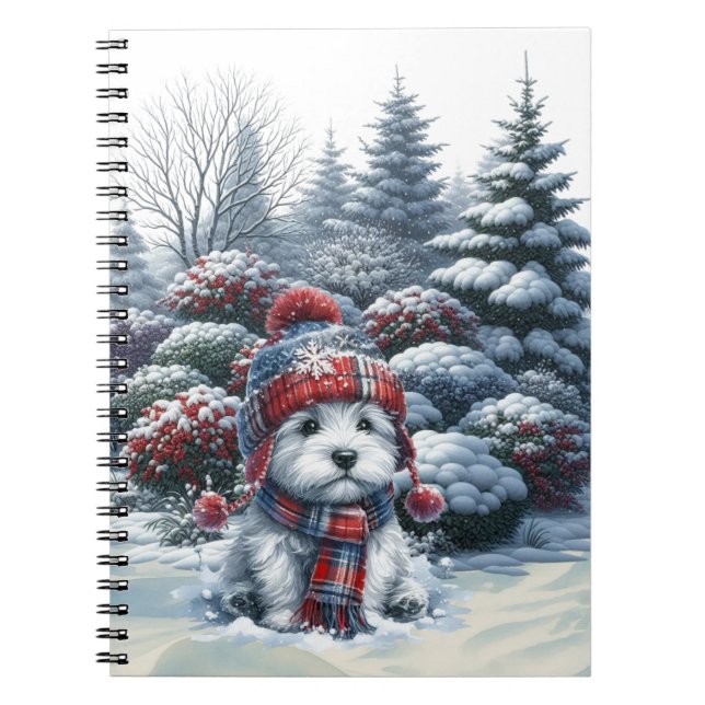 Cuaderno de Westie de invierno con sombrero (Frente)