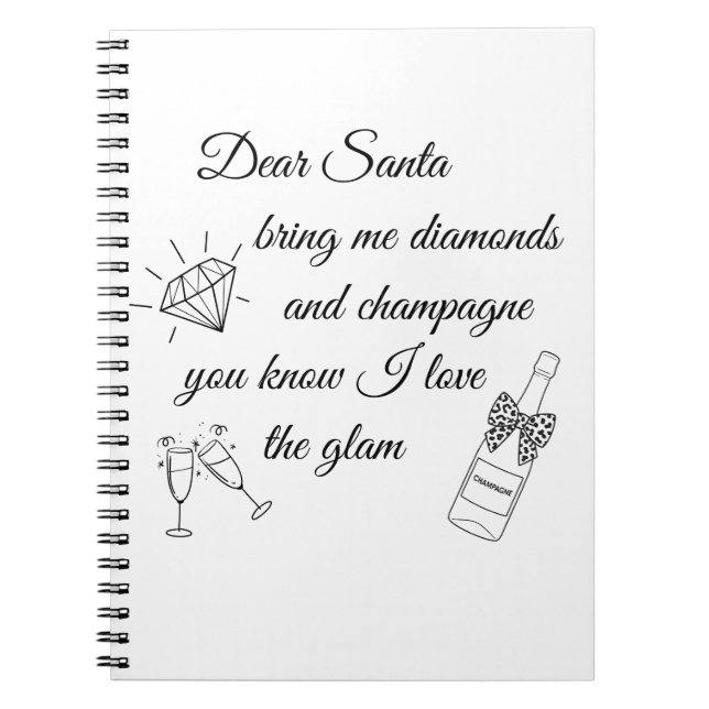 Cuaderno Dear Santa Champagne & Diamonds Line Art Design (Frente)