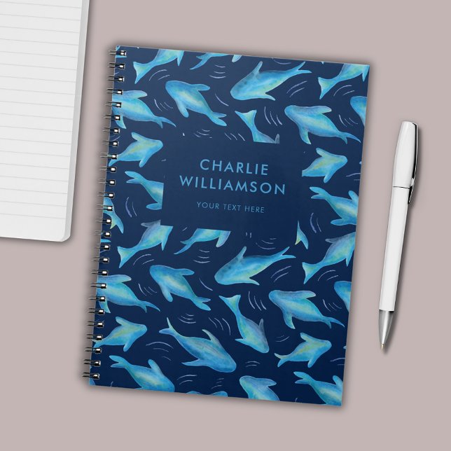 Cuaderno Debajo del mar niños tiburón marino (Under the Sea swimming fish ocean personalized notebook)