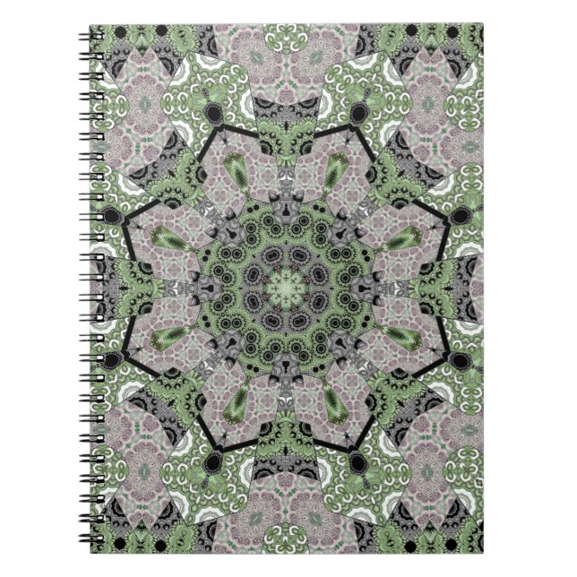 Cuaderno Decodificación de color gris verde ornamental abst (Frente)