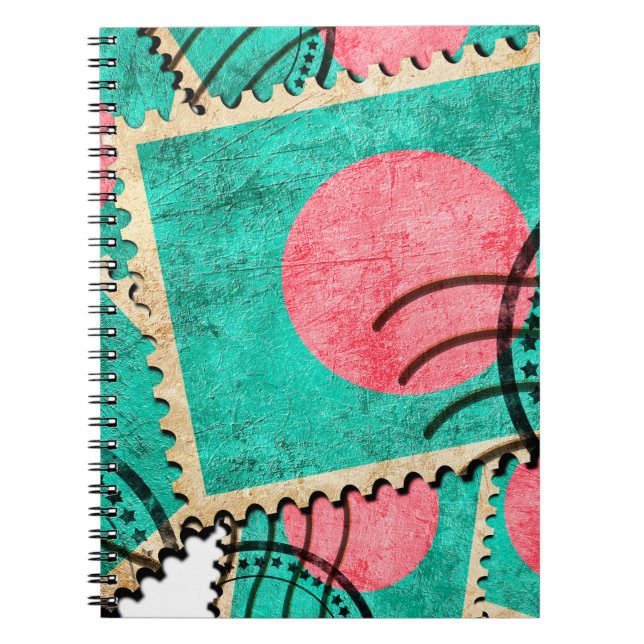Cuaderno Decoración de fondo de sellos postales, fondo, ba (Frente)