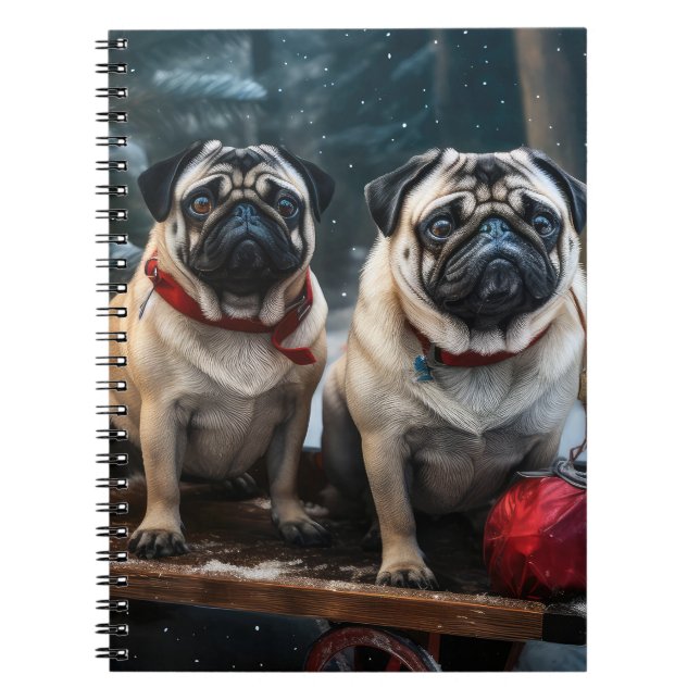 Cuaderno Decoración de los Navidades Pug Snowy Sleigh (Frente)