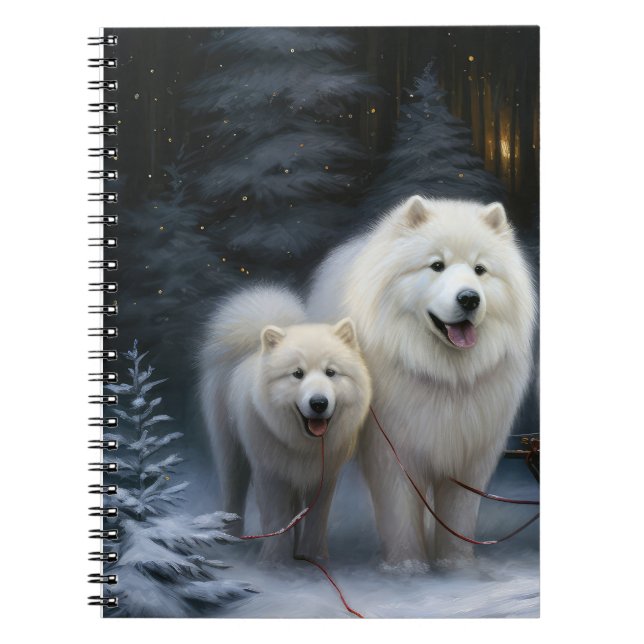 Cuaderno Decoración de los Navidades Samoyed Snowy Sleigh (Frente)