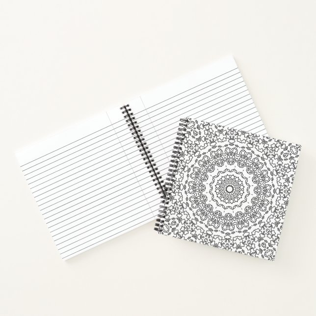 Cuaderno Decoración de Mandala negro blanco ornamental abst (Interior)