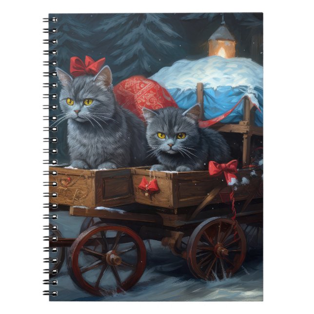 Cuaderno Decoración de Navidades de Sleigh de gato azul ori (Frente)