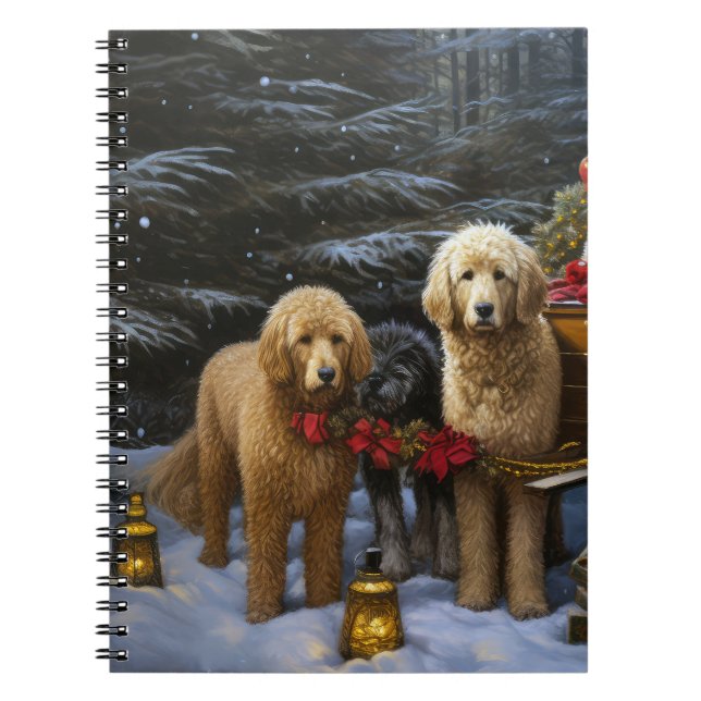 Cuaderno Decoración de Navidades Goldendoodle Snowy Sleigh (Frente)