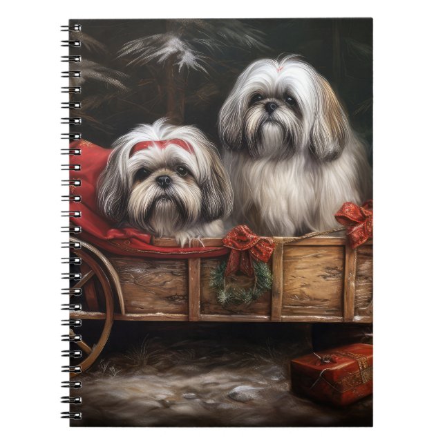 Cuaderno Decoración de Navidades Lhasa Apso Snowy Sleigh (Frente)