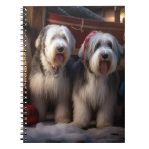 Cuaderno Decoración del viejo pastor inglés Snowy Sleigh Na