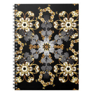 Cuaderno Decoración floral de líneas doradas. elemento de e