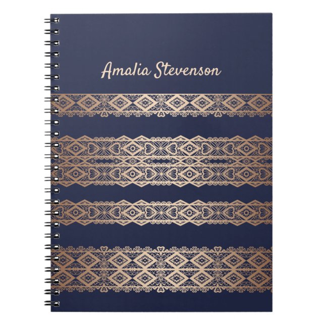 Cuaderno Decoración romántica de encaje dorado personalizad (Frente)