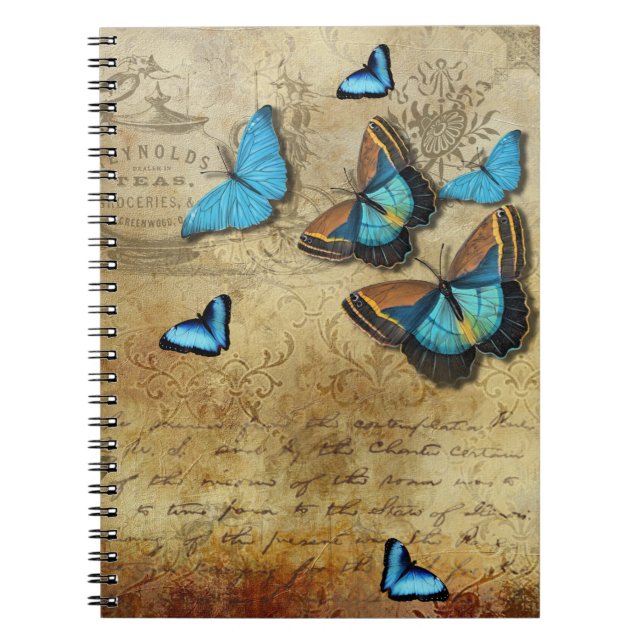 Cuaderno Decoración Rústica Antigua N Mariposas Azules (Frente)